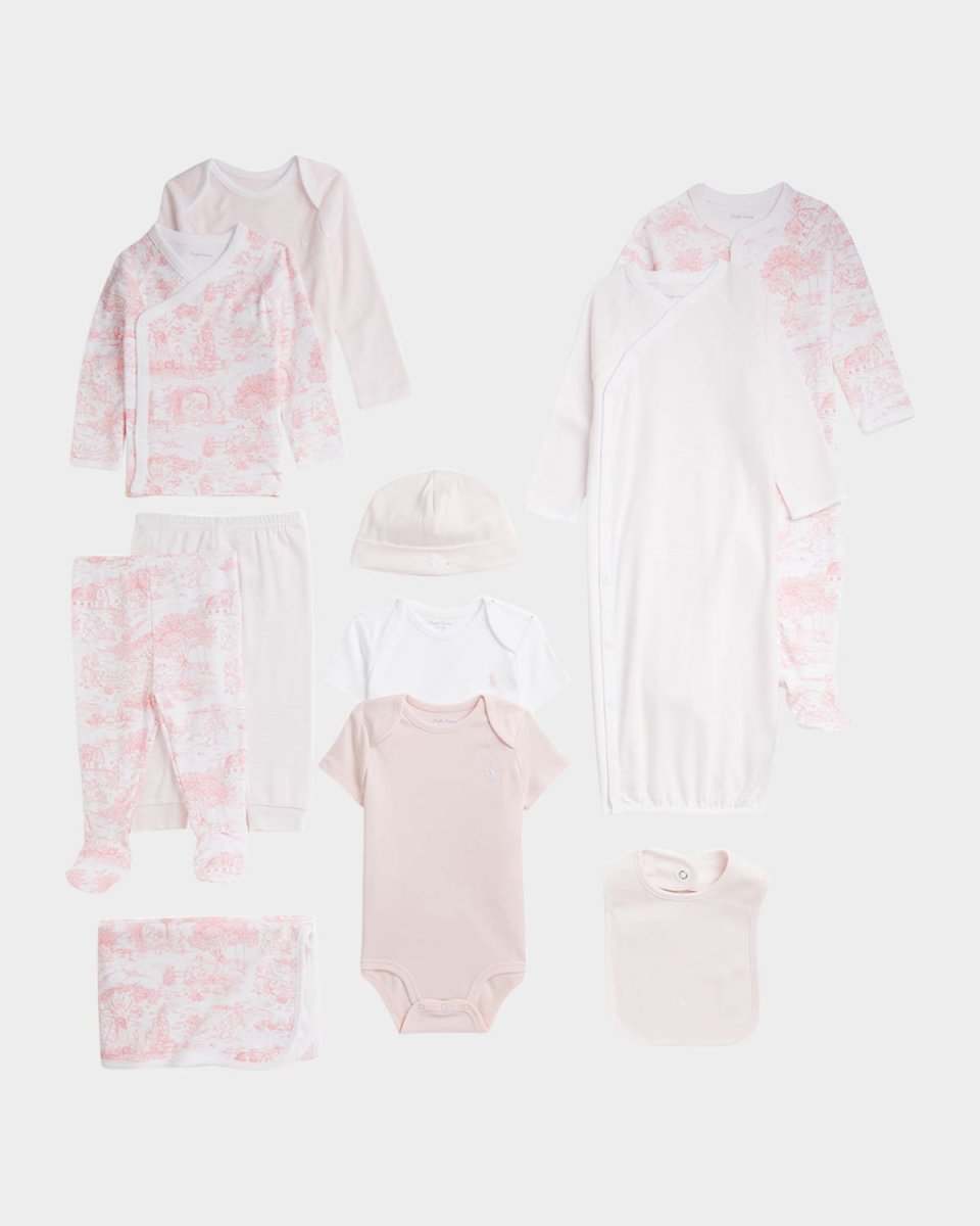 Girl's 11-Piece Cotton Interlock Gift Set, Size Newborn-9M